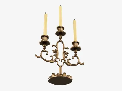 Candlestick with candles antique 06 3D model