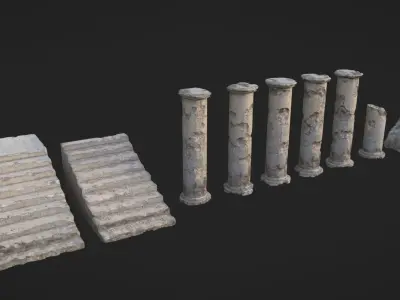Ancient Pillars and Stone Damage Generator Low-poly 3D model