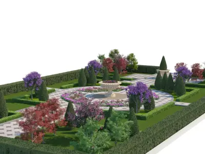 Classic Formal Garden Park 3D Scene Low-poly 3D model