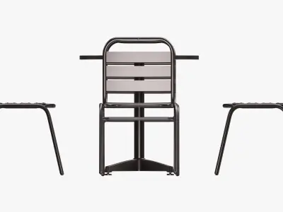 Dark Outdoor Round Dining Table with Chairs 3D model