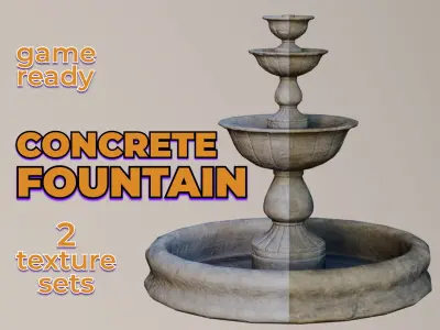 Concrete Garden Water Fountain old dirty Free low-poly 3D model