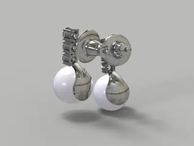 Earrings with pearls and diamonds 3D print model