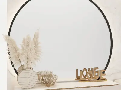 headboard round mirror on shelf 3D model