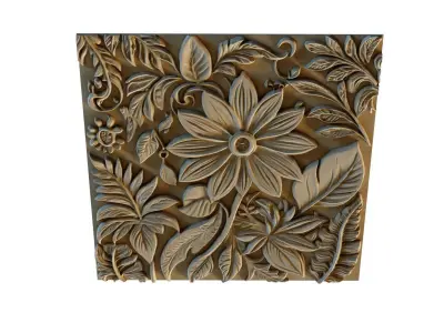 mural flowers decor set wall panel 04  3D model