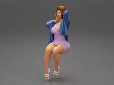 short hair woman in a dress sitting on a chair 3D print model
