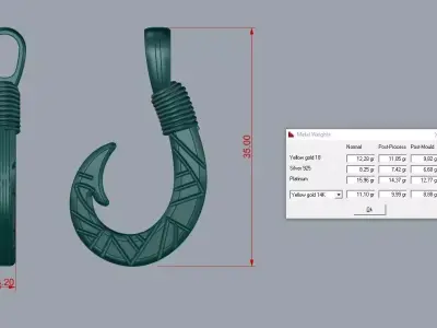 Hook Pendant Elegant Jewelry Gold 3D print model