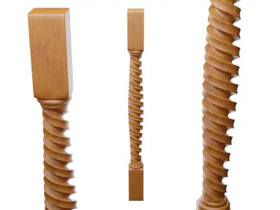 Baluster 3D Model pair of gold and silver ropes 3D model