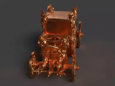 Chinese golden carriage   Low-poly 3D model