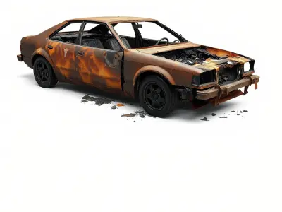 Burned Wheelless Car Detailed Rust Model Pack Low-poly 3D model
