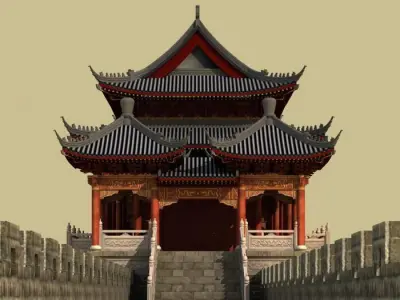 China city gate building 3D model