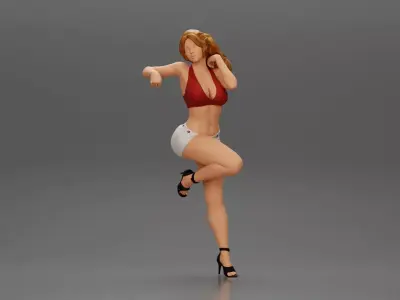 Sexy girl in bra and shorts Leaning Against car on the beach 3D print model