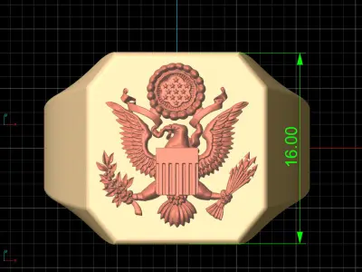 American Eagle Head Cushion Man Ring Silver Gold  Print 3D print model