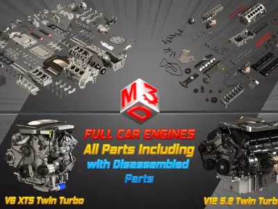 V6 and V12 Car Engines with Full Internal and External Parts 3D Model Collection