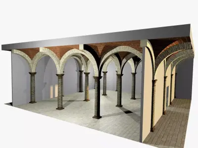 Vaulting 1-4   Romanic   750cm spaced   with thin arches Low-poly 3D model