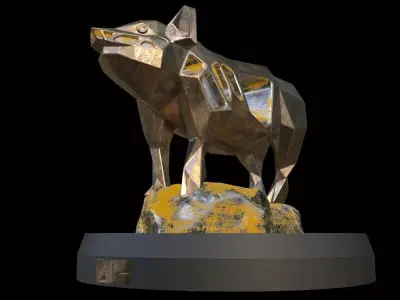 Steampunk Pig Rock Low-poly 3D model