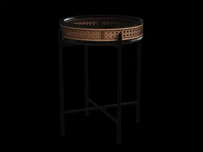 Round Accent Rattan Black Table 3D model