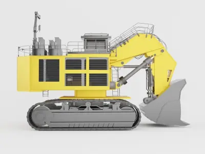 Mining excavator machine of yellow color on white background Low-poly 3D model