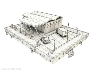 Cartoon City Block Supermarket Low-poly 3D model