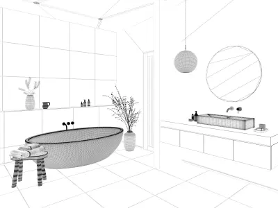 Japandi modern bathroom 3D scene 3D model
