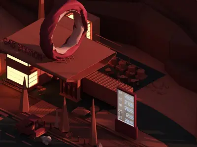 Low poly 3d modular location - gas station Low-poly 3D model