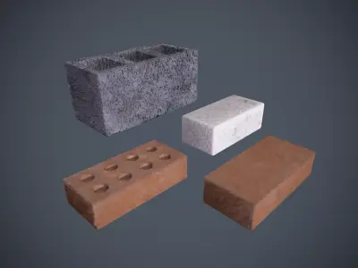 Brick modular kit Lowpoly pack of bricks blocks Low-poly 3D model