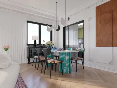 luxury living room dining room interior scenes 56 3D model