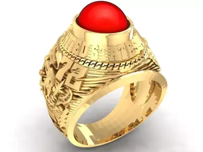 Luxury Dragon Phoenix Red Gem Signet Ring  2276 3D print model
