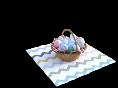 pack eggs easter with basket Low-poly 3D model