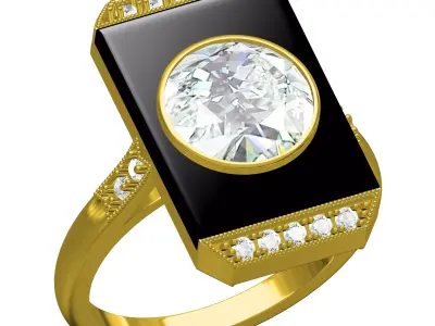 Unique Black Onyx Stone Art Deco Ring 2 3D print model