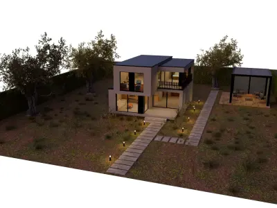 Modern Two-Story House with Pergola 3D model
