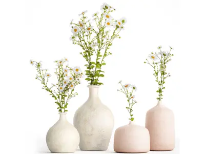 Set of bouquets of white wildflowers chamomile daisies 414 3D model