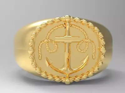 Ring  signet anchor nautical 3D print model