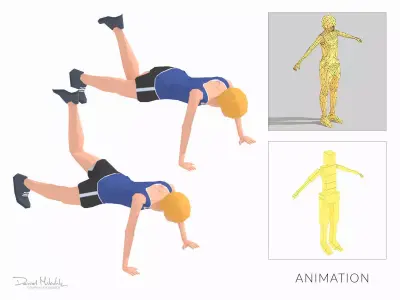 Beer Plank  Exercise Woman Animation Low-poly 3D model