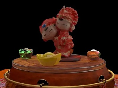 Chinese wedding couple doll figure  3D model