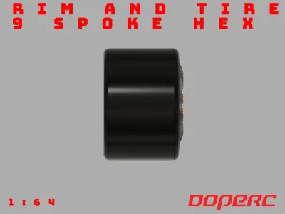 9 Spoke Hex - Rims and Tires for Hotwheels - 3D print - 164 3D print model