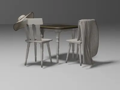 Vintage Wood Living Set Low-poly 3D model