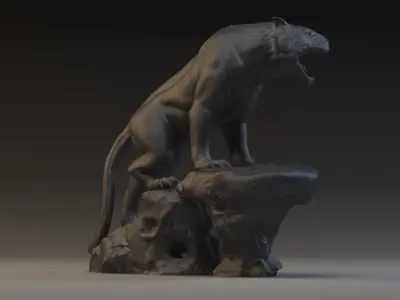 Ferocious tiger bronze stone city sculpture Ancient cultural 3D model