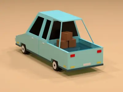 Cartoon Low Poly  Crossover blue Car Low-poly 3D model Low-poly 3D model