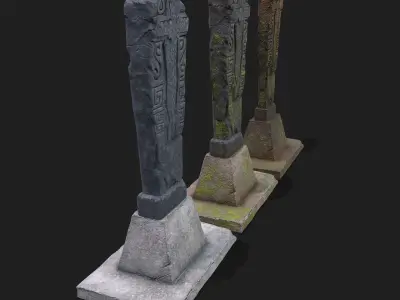  Mossy Grave Stones  Low-poly 3D model