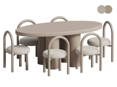 Zaria Dining Table Oval And Neboo Dining Chair 3D model