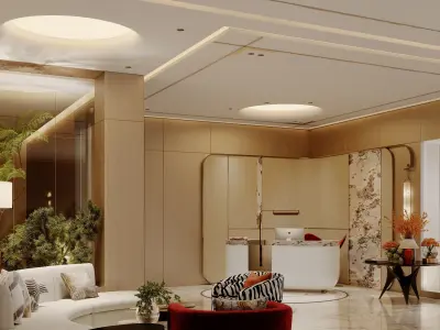 Modern light luxury office  front desk  lobby  meeting room 3D model