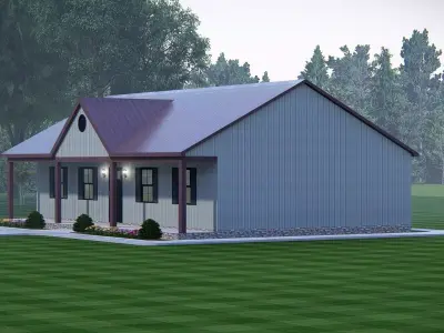 Modern Barndominium House 3D Model with Rustic Metal Siding 3D model