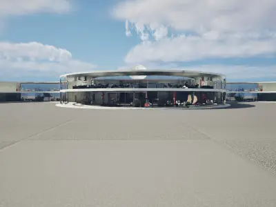 3D design of a research center in the mountains Low-poly 3D model