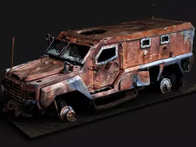 war destroyed vehicle burned wreck PBR photogrammetry Low-poly 3D model