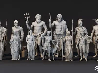 Olympian God Statue Pack Low-poly 3D model
