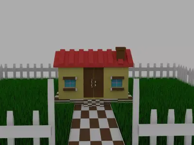 House with picket fence 3D model