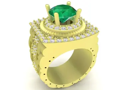 Luxury Emerald Halo Square Men Ring  3731 3D print model