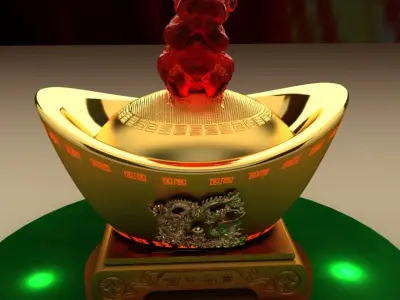 Chinese gold Ingot 3D model