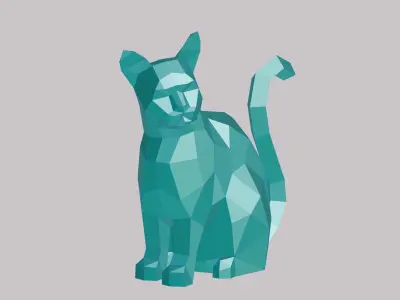 Polygonal Sitting Cat Low-poly 3D model