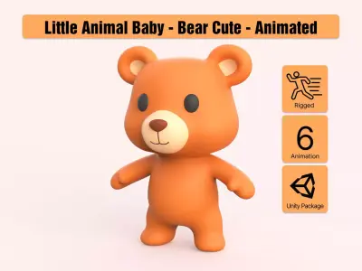 Little animal baby - Bear cute - Animated  Low-poly 3D model
